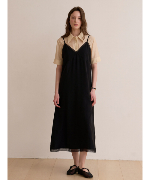 BEMUSE MANSION(ビミューズマンション)の「Sheer patch layered dress - Black(ワンピース・レディース・ブラック・FREE)」の1枚目の写真