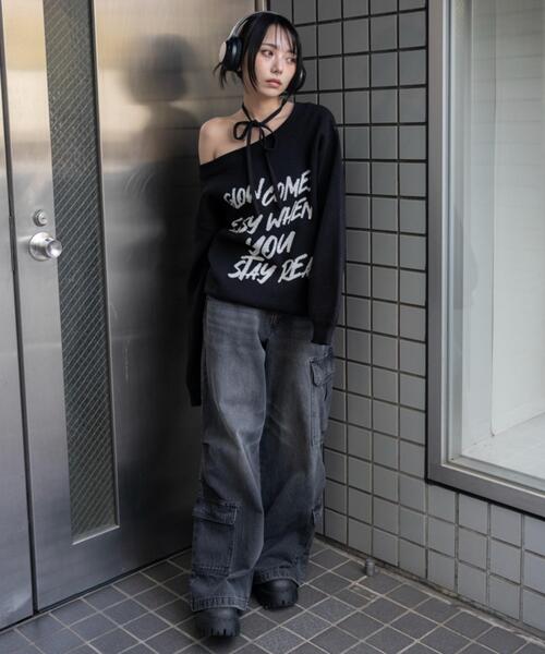 WEGO（ウィゴー）の「WEGO/【26年春新作】2WAYショルダーリボンニット（ニット/セーター・レディース・ホワイト/ブラック・FREE）」の14枚目の写真