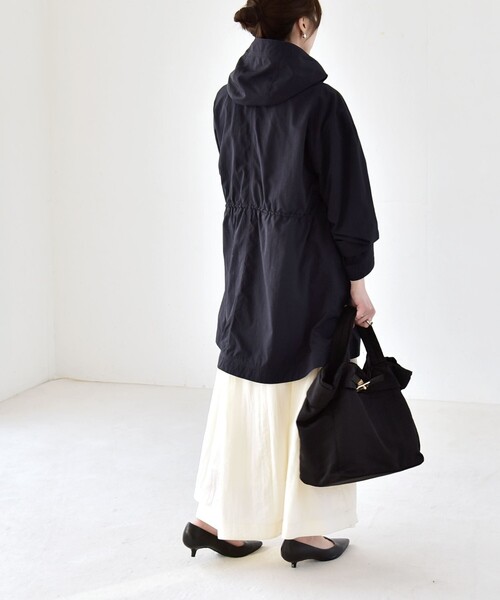 〈新品〉tk.TAKEO KIKUCHI【M】ナイロンドロストフードコート 黒 tk.TAKEO KIKUCHI（ティーケータケオキクチ） トートバッグ ドロスト