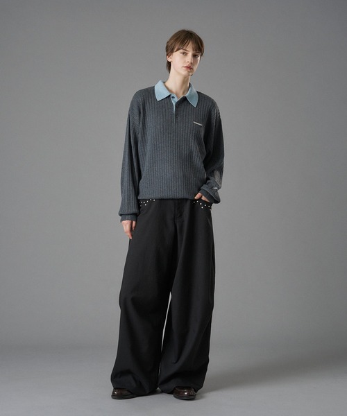 ONCILY(オンシェリー)の「CONTRAST COLLAR RIB KNIT POLO / 襟配色ニットポロ(ポロシャツ・メンズ・ベージュ/チャコールグレー/ブルー・SMALL/MEDIUM/LARGE)」の10枚目の写真