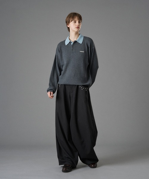 ONCILY(オンシェリー)の「CONTRAST COLLAR RIB KNIT POLO / 襟配色ニットポロ(ポロシャツ・メンズ・ベージュ/チャコールグレー/ブルー・SMALL/MEDIUM/LARGE)」の11枚目の写真