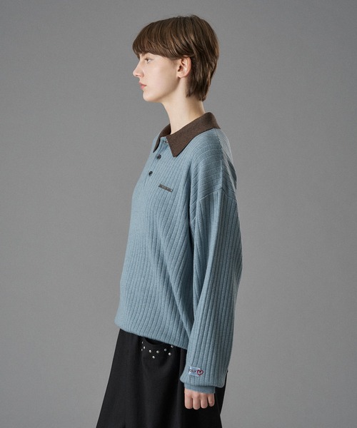 ONCILY(オンシェリー)の「CONTRAST COLLAR RIB KNIT POLO / 襟配色ニットポロ(ポロシャツ・メンズ・ベージュ/チャコールグレー/ブルー・SMALL/MEDIUM/LARGE)」の18枚目の写真
