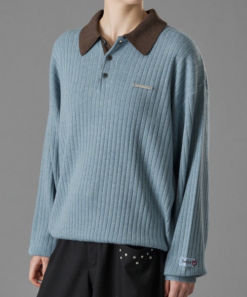 ONCILY(オンシェリー)の「CONTRAST COLLAR RIB KNIT POLO / 襟配色ニットポロ(ポロシャツ・メンズ・ベージュ/チャコールグレー/ブルー・SMALL/MEDIUM/LARGE)」の17枚目の写真