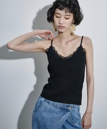 THE YOn | レースVネックリブコットンニットキャミ(キャミソール)