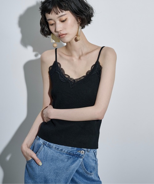 THE YOn（ザヨン）の「レースVネックリブコットンニットキャミ（キャミソール・レディース・カーキブラウン/ブラック/ブルー/グレー/オフホワイト・FREE）」の19枚目の写真