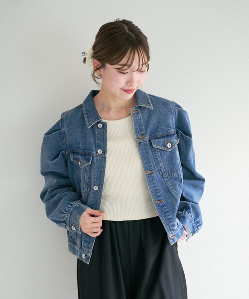 Kastane（カスタネ）の「【一部店舗限定/S.Mサイズ展開】B デニムパフジャケット（デニムジャケット・レディース・ブラック/ブルー・SMALL/MEDIUM）」の7枚目の写真