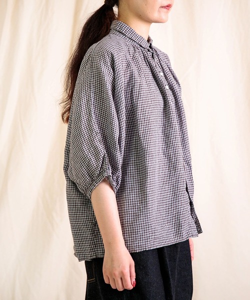 Brocante（ブロカント）の「[Brocante / ブロカント] リネンギンガムチェック グランシャツ（シャツ/ブラウス・レディース・スカイブルー系/ブラウン系その他・2）」の3枚目の写真