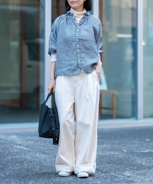 Brocante（ブロカント）の「[Brocante / ブロカント] リネンギンガムチェック グランシャツ（シャツ/ブラウス・レディース・スカイブルー系/ブラウン系その他・2）」の6枚目の写真