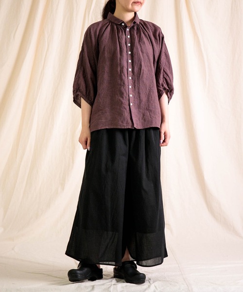 Brocante（ブロカント）の「[Brocante / ブロカント] リネンギンガムチェック グランシャツ（シャツ/ブラウス・レディース・スカイブルー系/ブラウン系その他・2）」の11枚目の写真