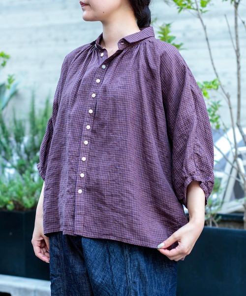 美品　45R ギンガムチェック　リネン　シャツ 美品 45R ギンガムチェック リネン シャツ 美品 45R ギンガムチェック