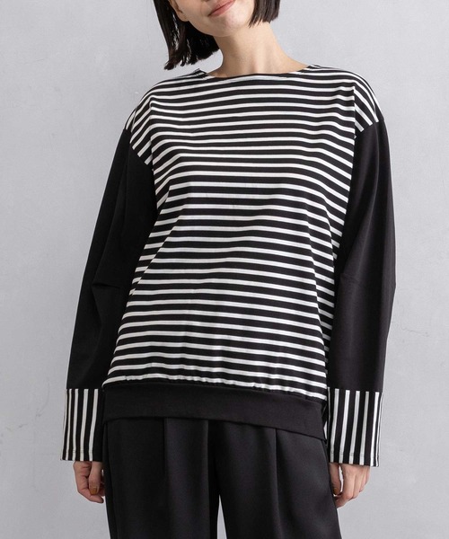 MARECHAL TERRE(マルシャルテル)の「ドッキングデザイントップス(Tシャツ/カットソー・レディース・ネイビー×ホワイト/ブラック×ホワイト/グレイッシュベージュ/ブラック・MEDIUM)」の3枚目の写真