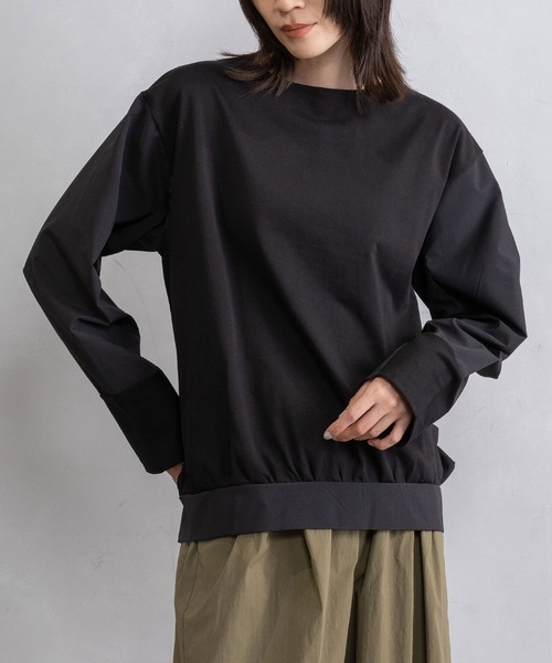 MARECHAL TERRE(マルシャルテル)の「ドッキングデザイントップス(Tシャツ/カットソー・レディース・ネイビー×ホワイト/ブラック×ホワイト/グレイッシュベージュ/ブラック・MEDIUM)」の2枚目の写真