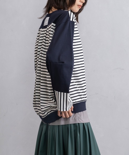 MARECHAL TERRE(マルシャルテル)の「ドッキングデザイントップス(Tシャツ/カットソー・レディース・ネイビー×ホワイト/ブラック×ホワイト/グレイッシュベージュ/ブラック・MEDIUM)」の12枚目の写真