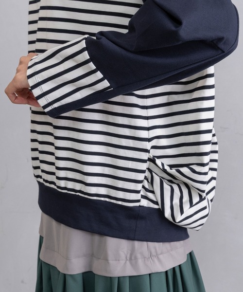 MARECHAL TERRE(マルシャルテル)の「ドッキングデザイントップス(Tシャツ/カットソー・レディース・ネイビー×ホワイト/ブラック×ホワイト/グレイッシュベージュ/ブラック・MEDIUM)」の19枚目の写真