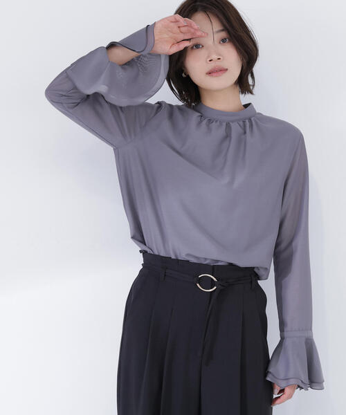 NATURAL BEAUTY BASIC(ナチュラルビューティーベーシック)の「◇フレアカフスシアーブラウス(シャツ/ブラウス・レディース・ラベンダー/オフホワイト/チャコールグレー・MEDIUM/SMALL)」の14枚目の写真