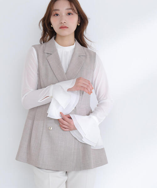 NATURAL BEAUTY BASIC(ナチュラルビューティーベーシック)の「◇フレアカフスシアーブラウス(シャツ/ブラウス・レディース・ラベンダー/オフホワイト/チャコールグレー・MEDIUM/SMALL)」の8枚目の写真