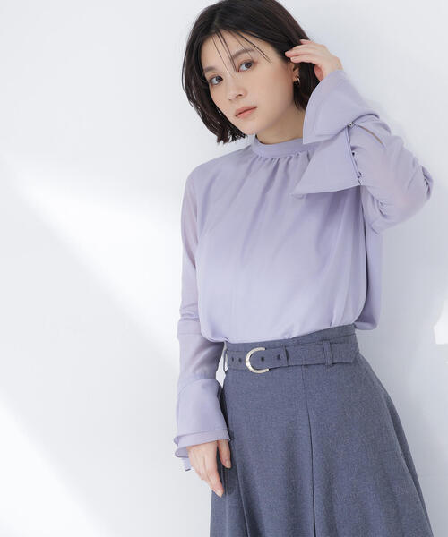 NATURAL BEAUTY BASIC(ナチュラルビューティーベーシック)の「◇フレアカフスシアーブラウス(シャツ/ブラウス・レディース・ラベンダー/オフホワイト/チャコールグレー・MEDIUM/SMALL)」の16枚目の写真