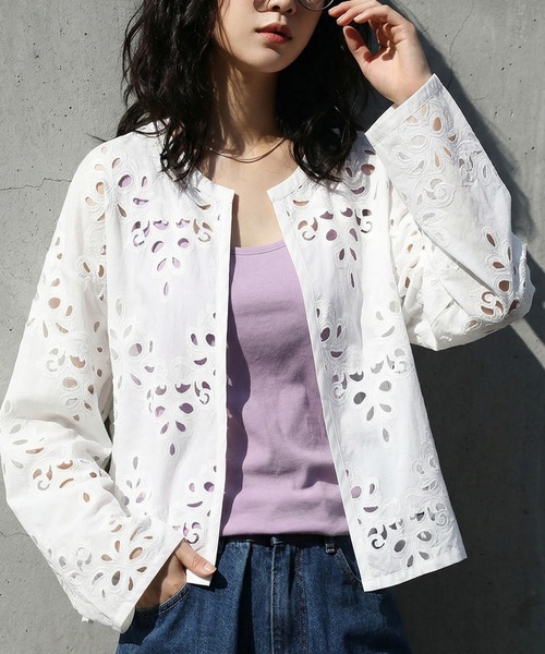 antiqua(アンティカ)の「刺繍 レース カーディガン(カーディガン/ボレロ・レディース・ホワイト/ブラック・ONESIZE)」の3枚目の写真