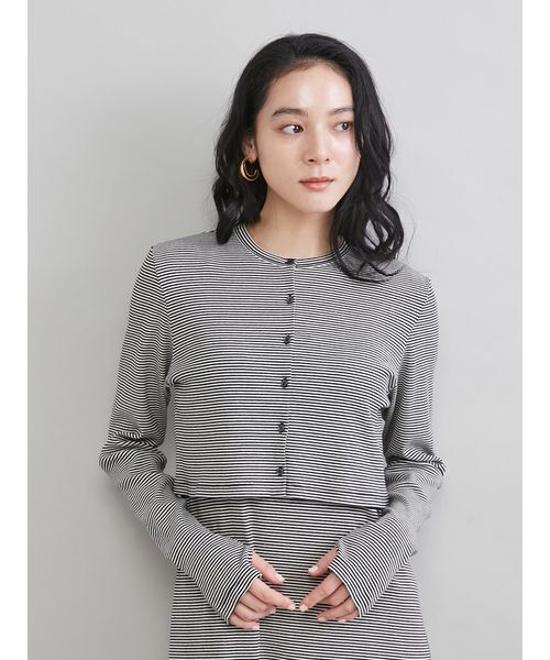 Mila Owen（ミラオーウェン）の「UVケアテレコボレロカーディガン（カーディガン/ボレロ・レディース・オリーブ/ブラック/その他・0/1）」の4枚目の写真