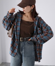 オンブレチェックフーディシャツ