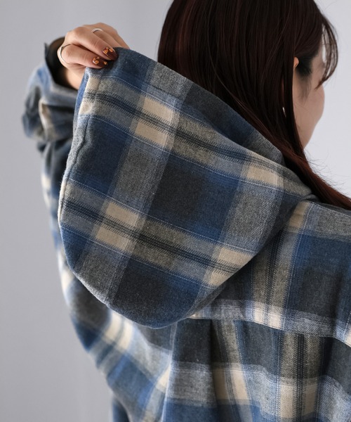 Riberry（リベリー）の「オンブレチェックフーディシャツ（シャツ/ブラウス・レディース・ブルー系/ブラック系/オレンジ系・FREE）」の14枚目の写真