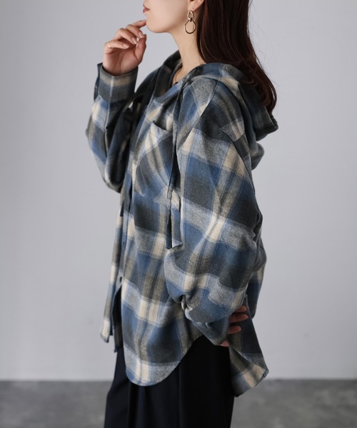 Riberry（リベリー）の「オンブレチェックフーディシャツ（シャツ/ブラウス・レディース・ブルー系/ブラック系/オレンジ系・FREE）」の10枚目の写真