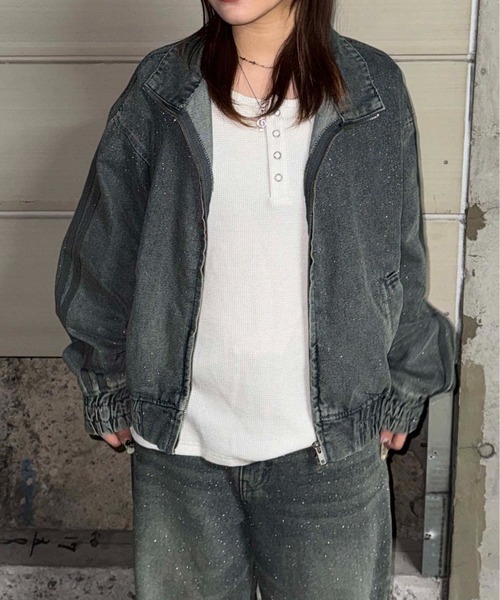 sedacle(セダクル)の「グリッター加工デニムトラックジャケット(デニムジャケット・レディース・インディゴブルー/ブラック/ブラック系その他・SMALL/MEDIUM/LARGE)」の15枚目の写真
