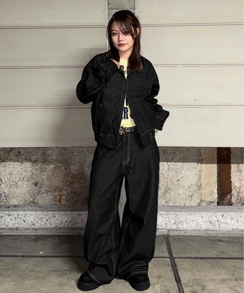 sedacle(セダクル)の「グリッター加工デニムトラックジャケット(デニムジャケット・レディース・インディゴブルー/ブラック/ブラック系その他・SMALL/MEDIUM/LARGE)」の14枚目の写真