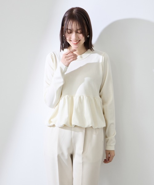 QUEENS COURT(クイーンズコート)の「バルーンヘムニットプルオーバー≪手洗い可能≫(ニット/セーター・レディース・アイボリー/ピンク・M)」の1枚目の写真