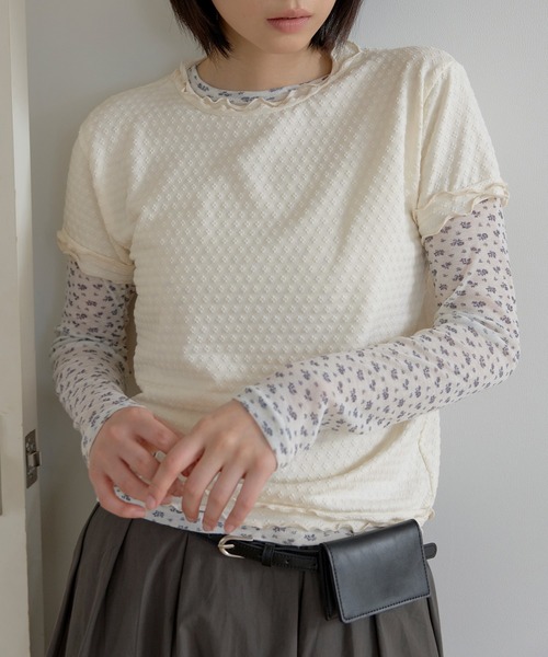 UNE MANSION(ユヌマンション)の「ジャスミンフラワーレイヤードインナーTシャツカットソー(Tシャツ/カットソー・レディース・グレー/ホワイト/ミント・FREE)」の16枚目の写真