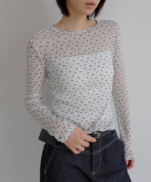 UNE MANSION(ユヌマンション)の「ジャスミンフラワーレイヤードインナーTシャツカットソー(Tシャツ/カットソー・レディース・グレー/ホワイト/ミント・FREE)」の7枚目の写真