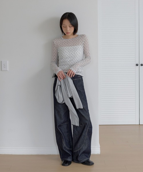 UNE MANSION(ユヌマンション)の「ジャスミンフラワーレイヤードインナーTシャツカットソー(Tシャツ/カットソー・レディース・グレー/ホワイト/ミント・FREE)」の8枚目の写真