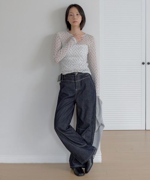 UNE MANSION(ユヌマンション)の「ジャスミンフラワーレイヤードインナーTシャツカットソー(Tシャツ/カットソー・レディース・グレー/ホワイト/ミント・FREE)」の9枚目の写真