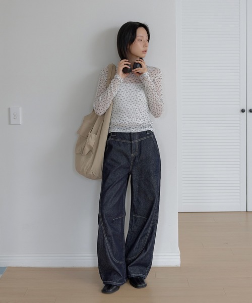 UNE MANSION(ユヌマンション)の「ジャスミンフラワーレイヤードインナーTシャツカットソー(Tシャツ/カットソー・レディース・グレー/ホワイト/ミント・FREE)」の14枚目の写真