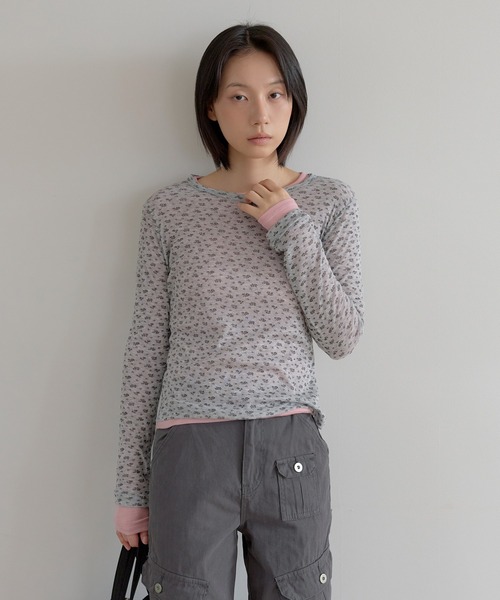 UNE MANSION(ユヌマンション)の「ジャスミンフラワーレイヤードインナーTシャツカットソー(Tシャツ/カットソー・レディース・グレー/ホワイト/ミント・FREE)」の22枚目の写真