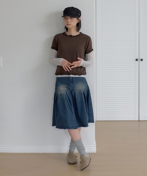 UNE MANSION(ユヌマンション)の「ジャスミンフラワーレイヤードインナーTシャツカットソー(Tシャツ/カットソー・レディース・グレー/ホワイト/ミント・FREE)」の18枚目の写真