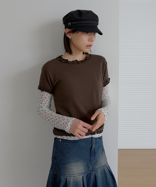UNE MANSION(ユヌマンション)の「ジャスミンフラワーレイヤードインナーTシャツカットソー(Tシャツ/カットソー・レディース・グレー/ホワイト/ミント・FREE)」の19枚目の写真