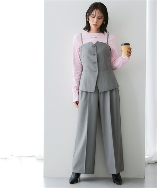 7days Life Styling（セブンデイズライフスタイリング）の「【みさとさんコラボ】フロントボタンビスチェ（しわになりにくい・UVカット）＜大きいサイズ有＞（スーツセット・レディース・グレー/ブラック・M/L/LL/3L）」の7枚目の写真