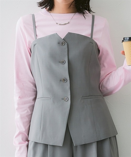 7days Life Styling（セブンデイズライフスタイリング）の「【みさとさんコラボ】フロントボタンビスチェ（しわになりにくい・UVカット）＜大きいサイズ有＞（スーツセット・レディース・グレー/ブラック・M/L/LL/3L）」の13枚目の写真