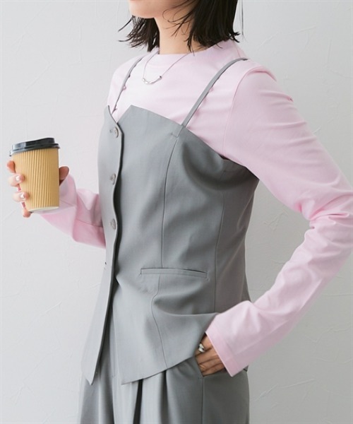 7days Life Styling（セブンデイズライフスタイリング）の「【みさとさんコラボ】フロントボタンビスチェ（しわになりにくい・UVカット）＜大きいサイズ有＞（スーツセット・レディース・グレー/ブラック・M/L/LL/3L）」の14枚目の写真