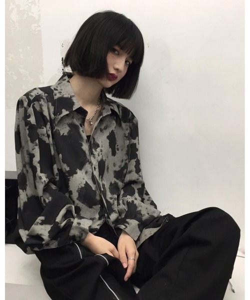 inst.ALL(インストール)の「モノトーンニュアンス柄ルーズシャツ(シャツ/ブラウス・レディース・ブラック×グレー・M)」の1枚目の写真