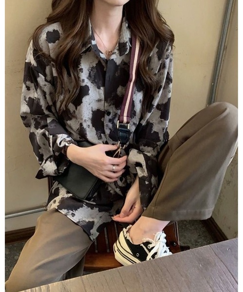 inst.ALL(インストール)の「モノトーンニュアンス柄ルーズシャツ(シャツ/ブラウス・レディース・ブラック×グレー・M)」の2枚目の写真
