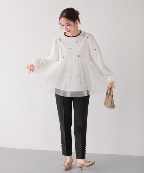 Fit more(フィットモア)の「フルーツ刺繍チュールトップス(その他トップス・レディース・ホワイト/ブルー/ピンク・FREE)」の4枚目の写真