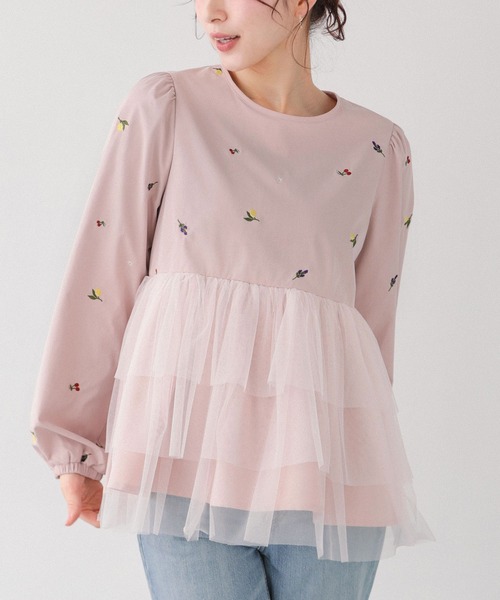 Fit more(フィットモア)の「フルーツ刺繍チュールトップス(その他トップス・レディース・ホワイト/ブルー/ピンク・FREE)」の6枚目の写真
