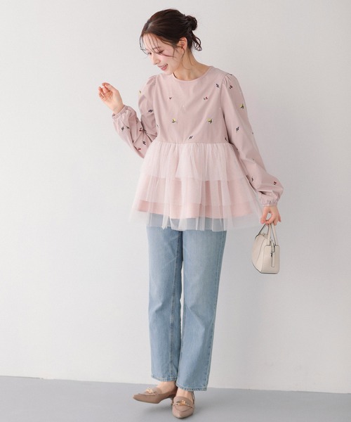Fit more(フィットモア)の「フルーツ刺繍チュールトップス(その他トップス・レディース・ホワイト/ブルー/ピンク・FREE)」の7枚目の写真