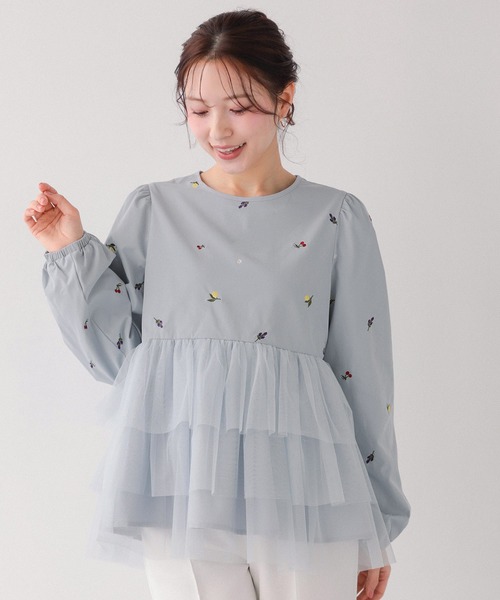 Fit more(フィットモア)の「フルーツ刺繍チュールトップス(その他トップス・レディース・ホワイト/ブルー/ピンク・FREE)」の9枚目の写真