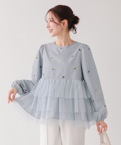 Fit more(フィットモア)の「フルーツ刺繍チュールトップス(その他トップス・レディース・ホワイト/ブルー/ピンク・FREE)」の10枚目の写真