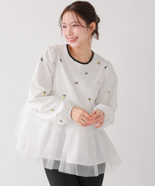 Fit more(フィットモア)の「フルーツ刺繍チュールトップス(その他トップス・レディース・ホワイト/ブルー/ピンク・FREE)」の14枚目の写真
