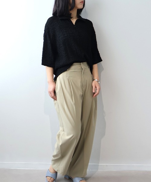 leswel(レスウェル)の「【M~5L】シャーリングニットハーフZIPポロ(ポロシャツ・レディース・ブラウン/ブラック・L/LL/3L/4L/5L/M)」の9枚目の写真