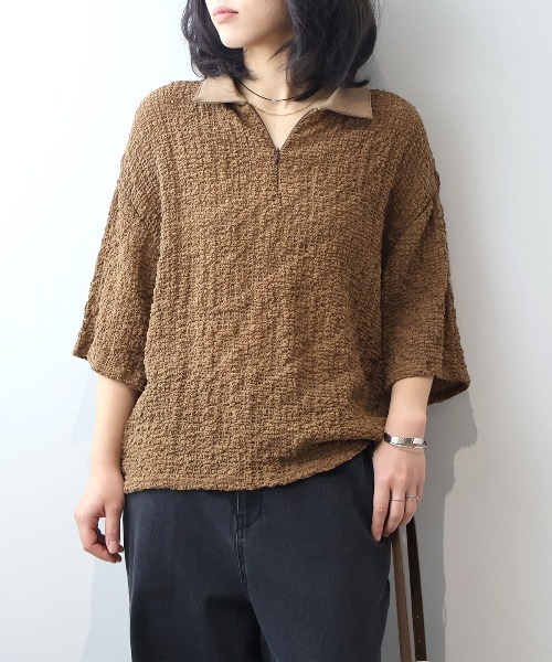 leswel(レスウェル)の「【M~5L】シャーリングニットハーフZIPポロ(ポロシャツ・レディース・ブラウン/ブラック・L/LL/3L/4L/5L/M)」の17枚目の写真